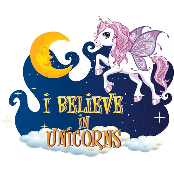 Kids Bedroom Removable Decor Nocturnal Unicorn Horse Pony I Believe In Unicorns Quotes Wall Decoration Sticker - 20" x 28" Home Living Room Art Vinyl Rainbow & Unicorn Design Adhesive Wall Decal