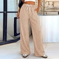 thumbnail image 2 of Gingham Wide Leg Pajama Pants for Women Elastic Drawstring Waist Lightweight Summer Relaxed Fit Casual Lounge Bottoms Khaki 2XL, 2 of 6