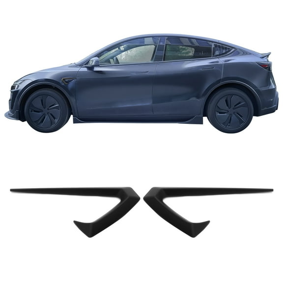 Ikon Motorsports Side Fender Trim Compatible with 2025-2026 Tesla Model Y Juniper, IKON Style Vent Molding Cover ABS Plastic Air Flow Intake Decor 2PC Matte Black Garnish Spoiler Fin