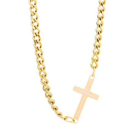 HIRPLIS Cross Necklace for Women Men Stainless Steel Sideways Religious Prayer Faith Couple Matching Dainty Unique Simple Personalized Gift Jewelry Gold Plated