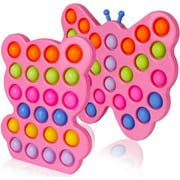 Pack of 2 Large Simple Silicone Dimple, Big Plastic Push Popper Popping it, Hard Shell Pop Bubble Fidget Sensory Toy, Anxiety Relief Toys Pink Butterfly  and Bear