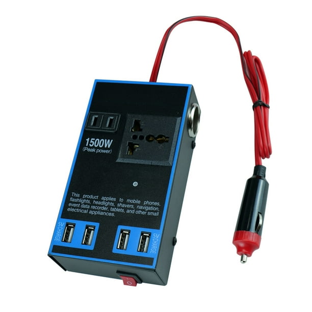 Inversor de corriente para coche, 12 V, 24 V a 110 V, 220 V, 1500 W, convertidor de corriente multifuncional para camión y hogar