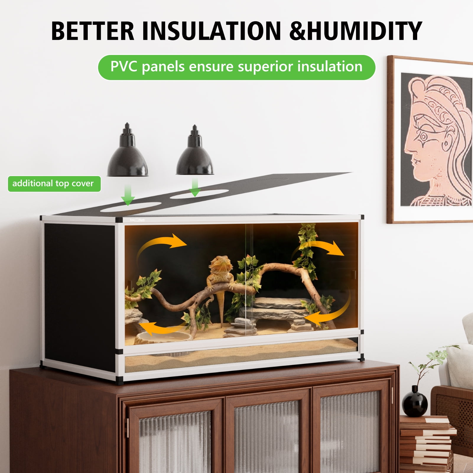 Toxirium 48x24x24 inch 120 gallon Stackable PVC Reptile Enclosure, Large Lizard Tank for Bearded Dragon, Lizard, Snake with Front Sliding Doors and Lock, Easy-Clean Terrarium