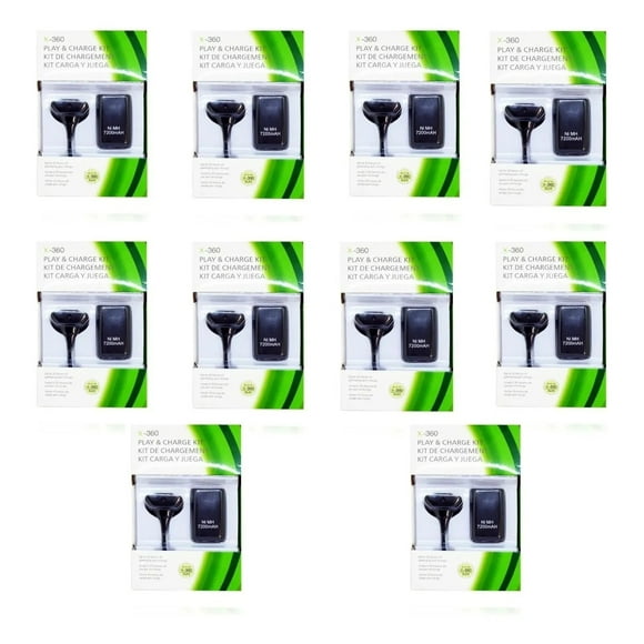 Pack 10 Kit Carga Y Juega Xbox 360, 4800 Mah Cable Y Batería