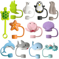 12 Pack Animal Straw Cover Cap for Stanley Cup 30&40 Oz Tumblers, 0.4in/10mm Silicone Straw Topper Protector Lid with Cute Animal Cup Accessories