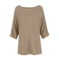 thumbnail image 4 of Women Summer Fall Lightweight Sweaters 3/4 Sleeve Loose Knit Pullover Elegant Work Tops Business Casual Outfits Khaki L, 4 of 5