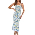 thumbnail image 1 of Vestido PRETTYGARDEN Azul Floral Midi Sin Mangas con Volantes Talla M, 1 of 6
