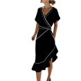 thumbnail image 3 of Oksale Elegant Dresses for Women Wedding Guest Asymmetrical Ruffle Hem V Neck Wrap Dress Cozy Batwing Sleeve Midi Vacation Summer Dresses for Holiday Black S, 3 of 8
