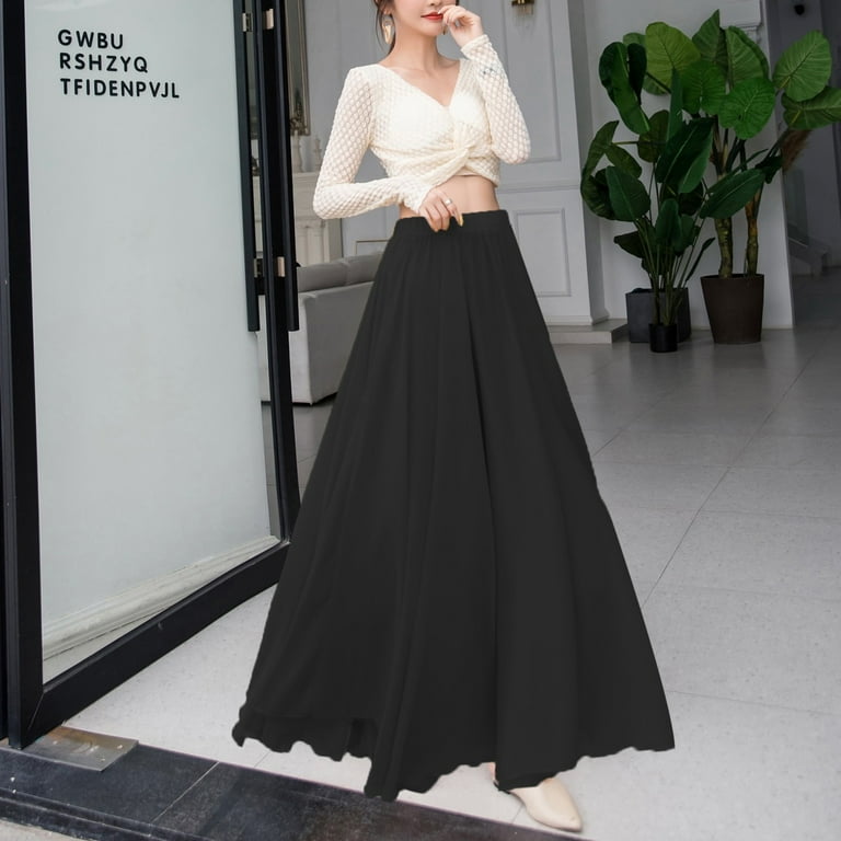 Entyinea Flowy Skirt for Women Modest Cotton Stretch Long Maxi