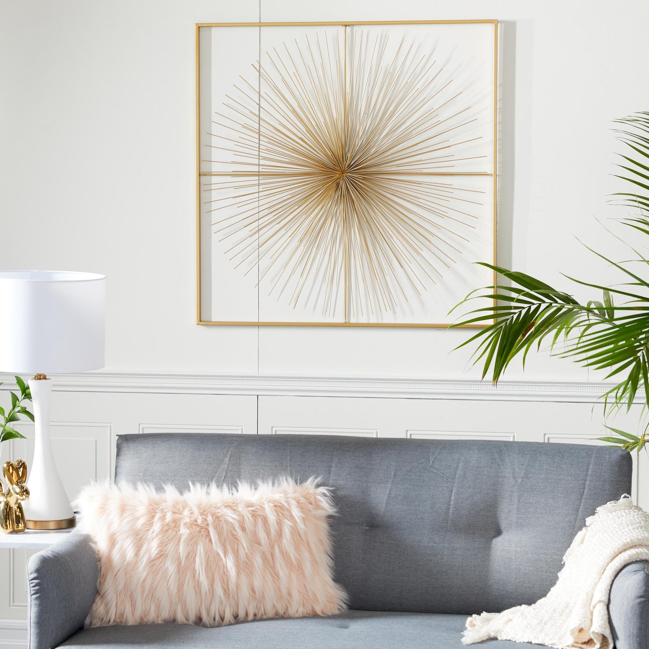 CosmoLiving by Cosmopolitan Gold Metal Handmade Large 3D Starburst Wall Decor with Square Frame