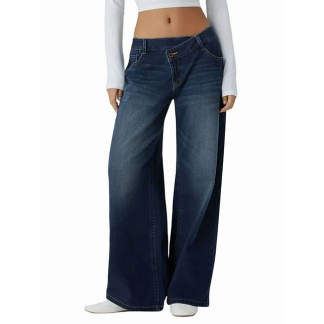 Jeans en Denim pour Femmes à Taille Haute avec Poches à Jambe Grand TP