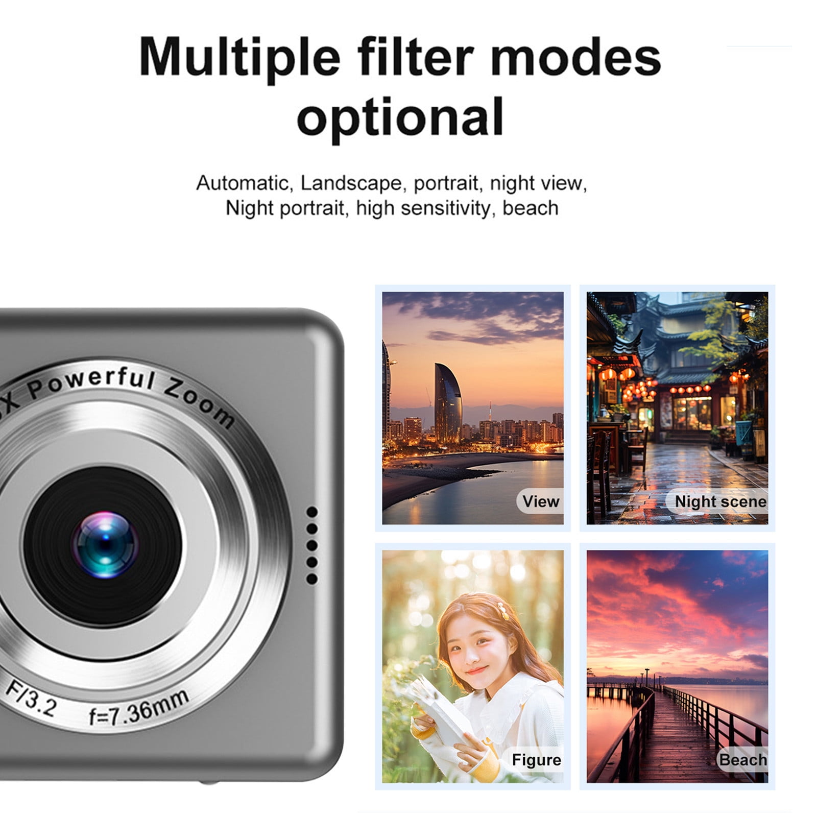 48MP Digital Camera, HD 1080P Camera Digital Point and Shoot Cameras with 16X Zoom Anti Shake, 2.4 Inch LCD Screen, Compact Small Camera for Girls