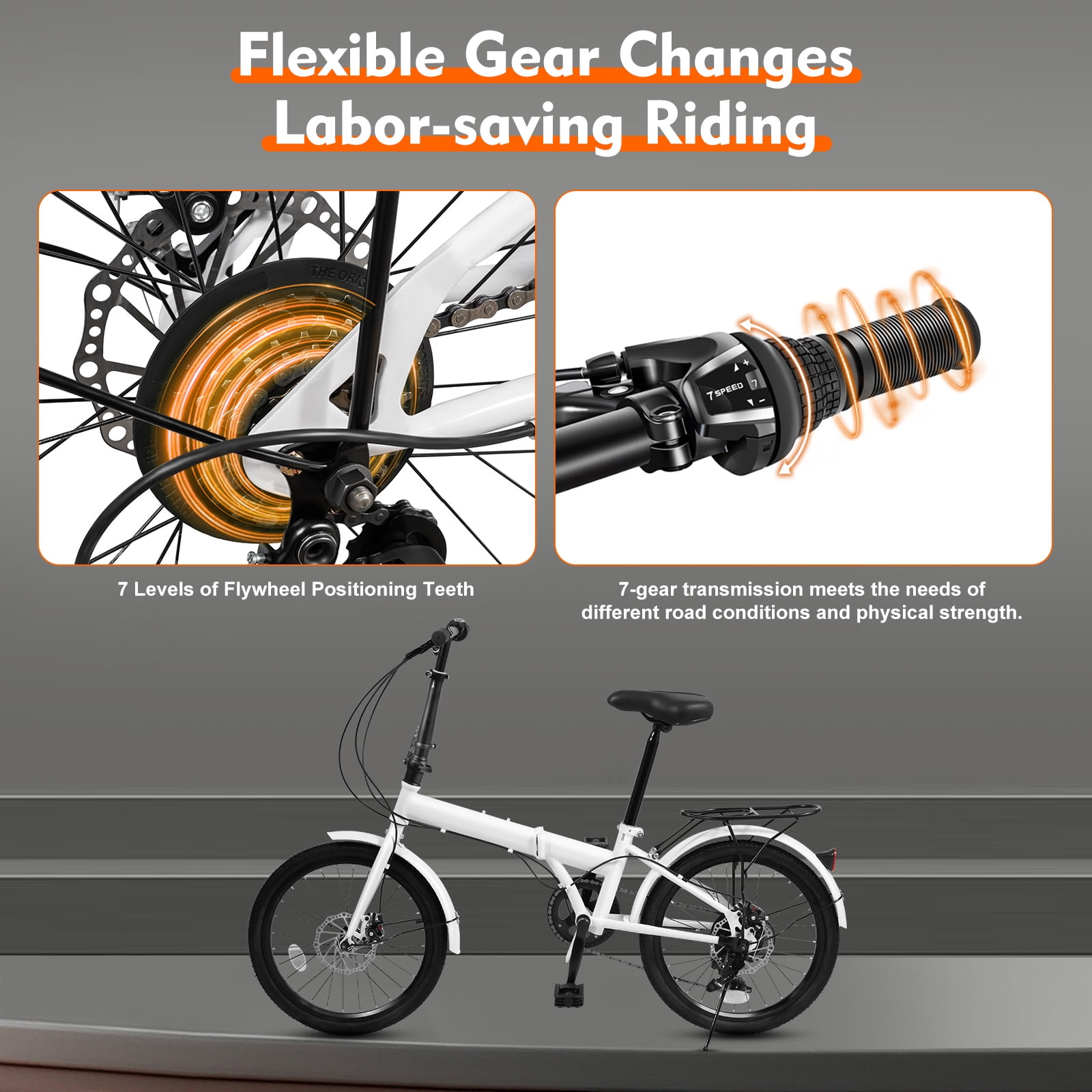 20-Inch Folding Mountain Bike with 7-Speed Gears, Front & Rear Disc Brakes, High Carbon Steel Frame, Adjustable Seat & Handlebars, Lightweight Commuter Bicycle