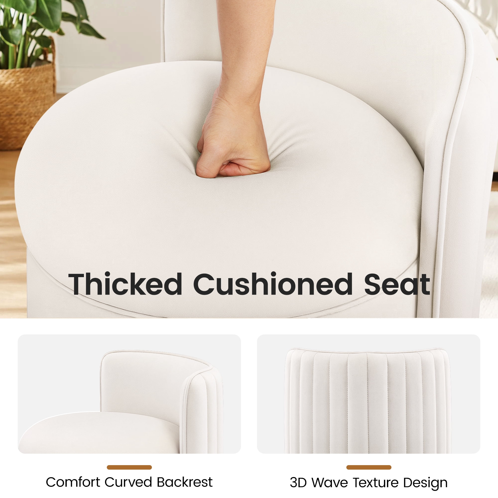 COOLHUT Vanity Chair, Upholstered Vanity Stool with Storage, Velvet Swivel Accent Chair, No Assembly Small Accent Stool, Makeup Chair for Bedroom, Living Room and Dressing Area, White