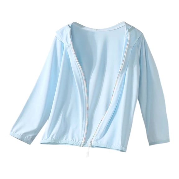 SRZYMJ Girls UPF 50 Sun Protection Jacket Hooded Cooling Shirt Athletic Jacket for Women with Pocket Light Blue 13-14 Years