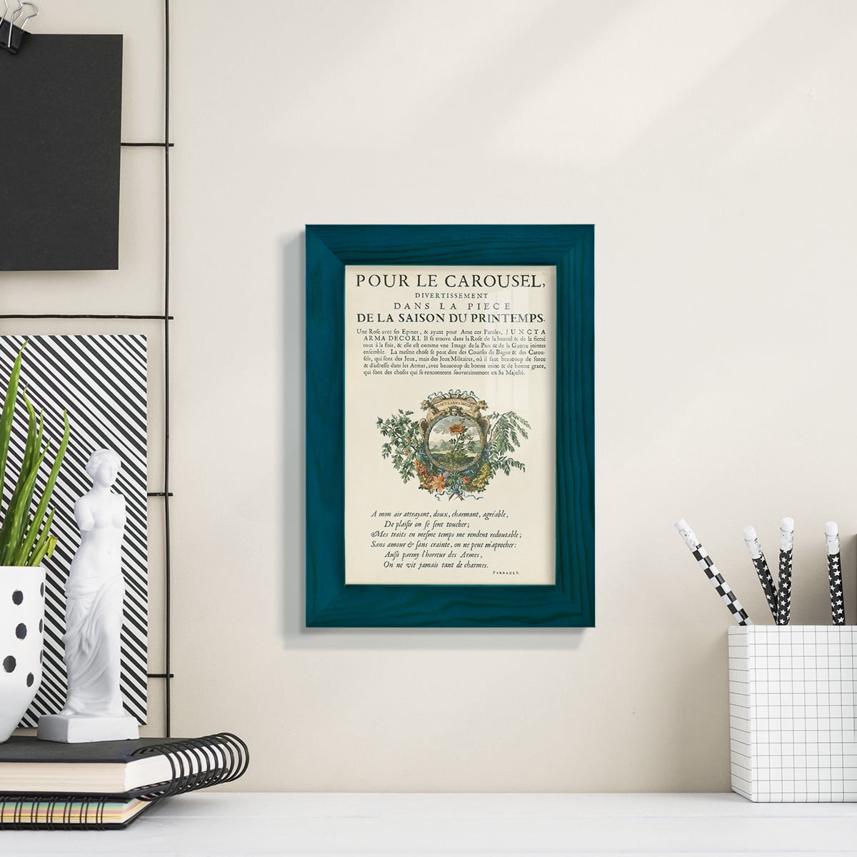 Printed Embellished Bookplate IV - Framed Print w/glass - Ocean Blue