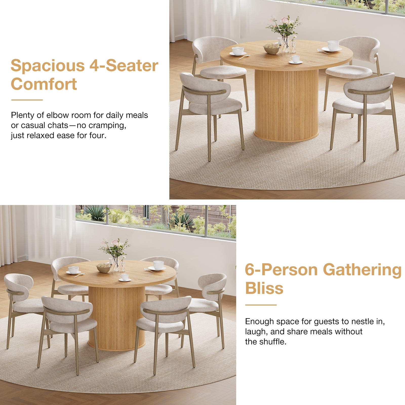 Hommpa 48" Round Dining Table Morden Kitchen Table Wood for 4 with Wood Slide Door for Kitchen Living Room,Heavy Duty Pedestal Base,Natural