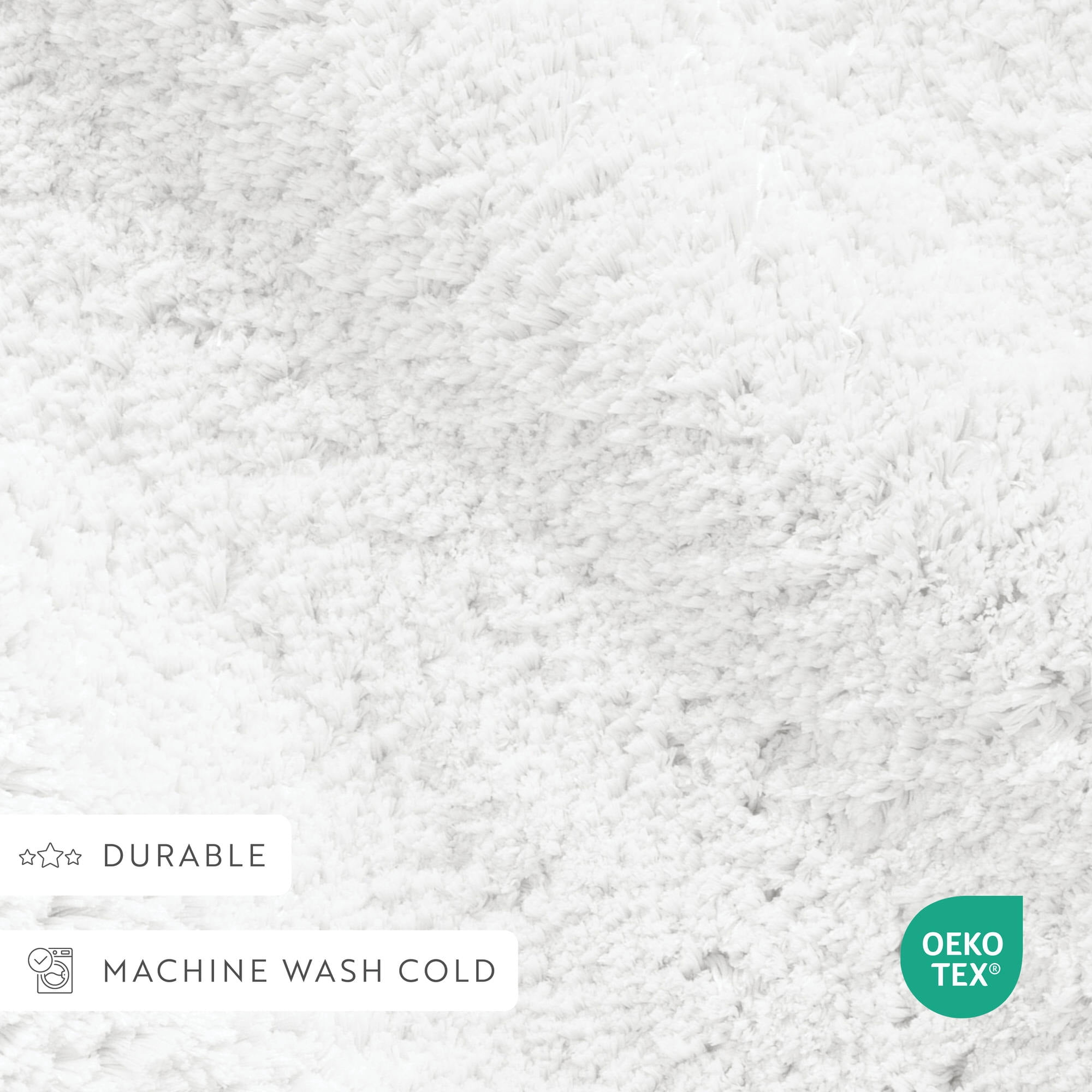 Plush Absorbent Bath Mat Rug with Anti-Skid Rubber Backing, 24 x 17, White, by Noble Linens