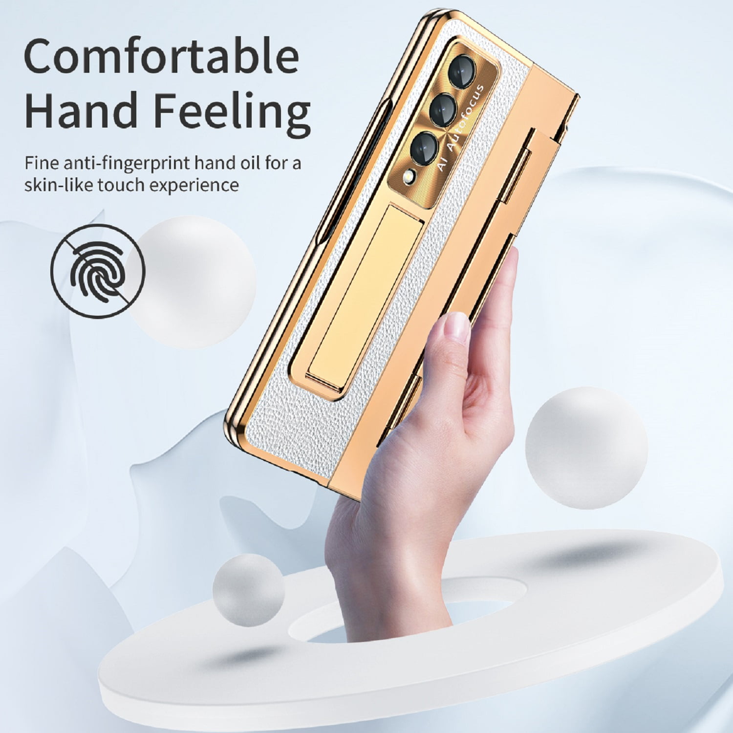 Dteck for Samsung Galaxy Z Fold 4 Case with Screen Protector, Hinge Protection Case Full Body PC Protective Phone Case with Kickstand for Samsung Galaxy Z Fold4 5G,Gold+White