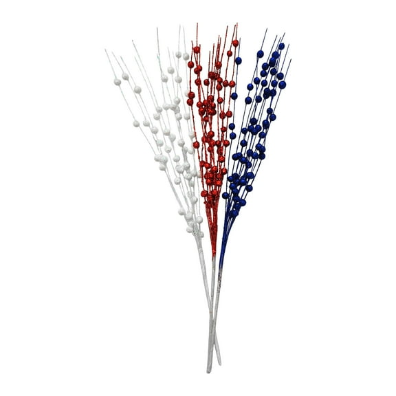 Patriotic Artificial Berry Stem Picks, 17 Inch White Blue Red Stars, 4th of July Independence Day, Home Office Restaurant Vase Décor