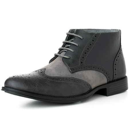 

Alpine Swiss Mens Boots Wing Tip Lace Up Dress Shoes Two Tone Brogue Medallion