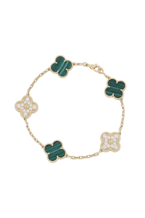 Pre-Owned Van Cleef & Arpels Alhambra Bracelet, 5 Motifs, Malachite, Diamonds, 24 Pieces, Total...