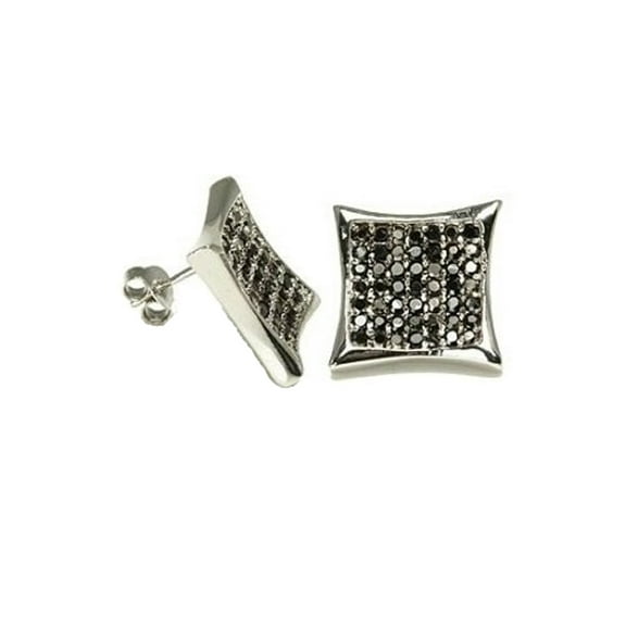 iJewelry2 Kite Shape Clear CZ Paved Black Tone Sterling Silver Stud Earrings