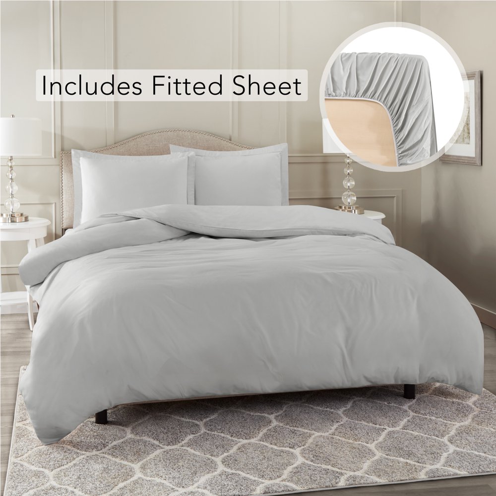 Queen Size Duvet Cover with 1 Fitted Sheet and 2 Pillow shams, Button Closure & Corner Ties, 100