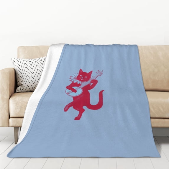 XMXT Throw Blankets, Dancing Cat Pattern Blue Bed Blanket for Bedroom Sofa, 50 x 70 inches Blue