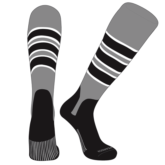 PEAR SOX OTC Baseball Softball Stirrup Socks (C, 7in) Silver, White, Black, Black