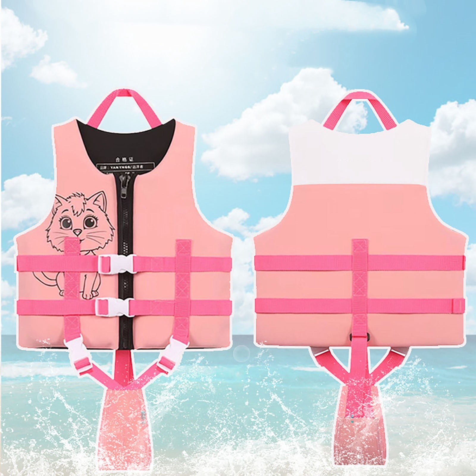 Toddler Swim Vest Life Jacket High Buoyancy Swimsuit Cat Pattern Gear For Rafting Surfing Anti Drowning Training Vest Life Vest For Kids Pink 5 Y-7 Y