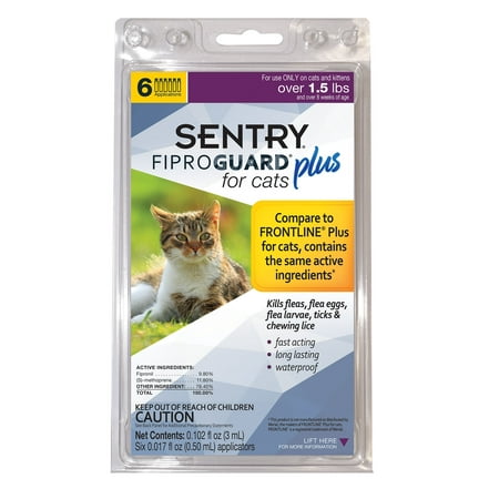 Sentry Fiproguard Plus Flea & Tick Squeeze-On for Cats, 6 Monthly