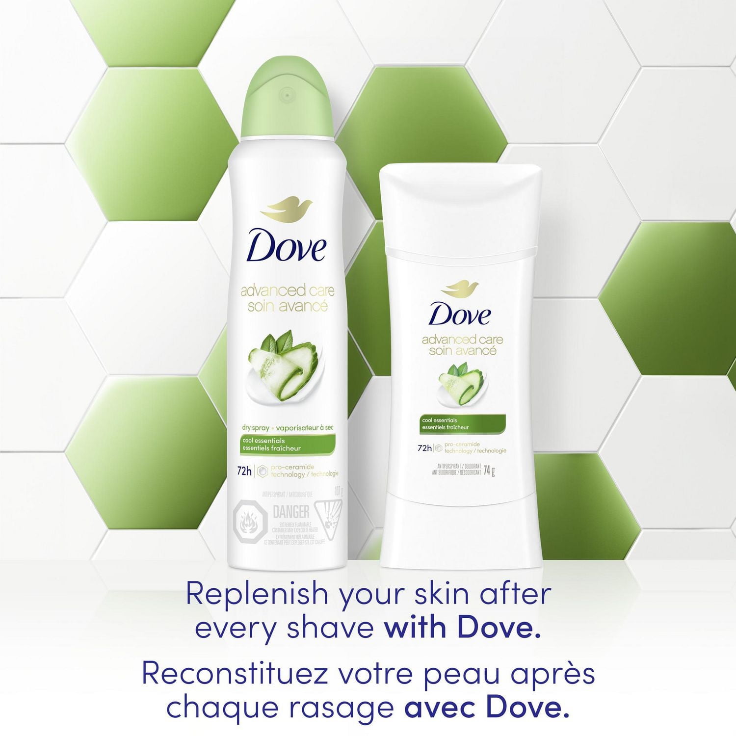 Antisudorifique désodorisant pour femme Dove Soin Avancé parfum Essentiels Fraîcheur avec technologie pro-céramides pour une peau douce et résistante