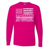 Inktastic Breast Cancer Awareness Pink Ribbons and Flag Long Sleeve T-Shirt