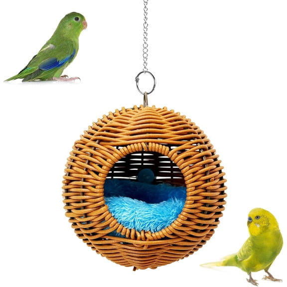 Rattan Bird Nest Parrot Nesting House Parakeet Hanging Swing Soft Lovebird Warm Bed Sleeping for Parrots Bird Cage Accessories for Cockatiels Budgerigars Finches Canaries
