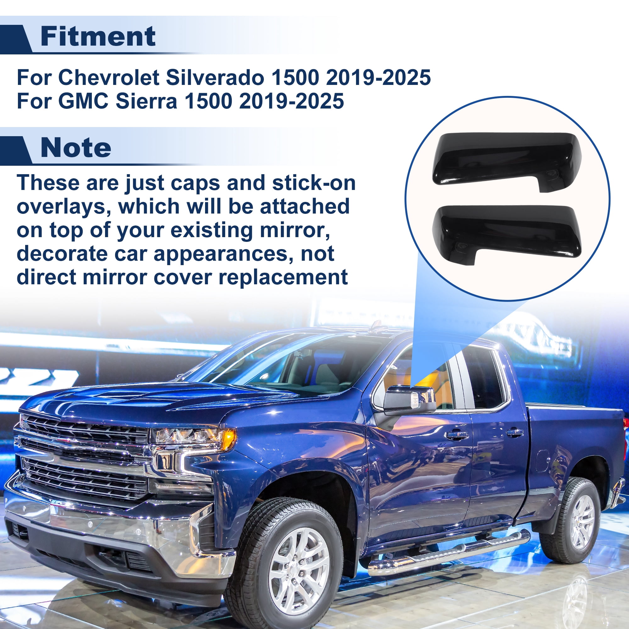 Unique Bargains Gloss Black Clip-On Mirror Cap Covers for Chevrolet Silverado 1500