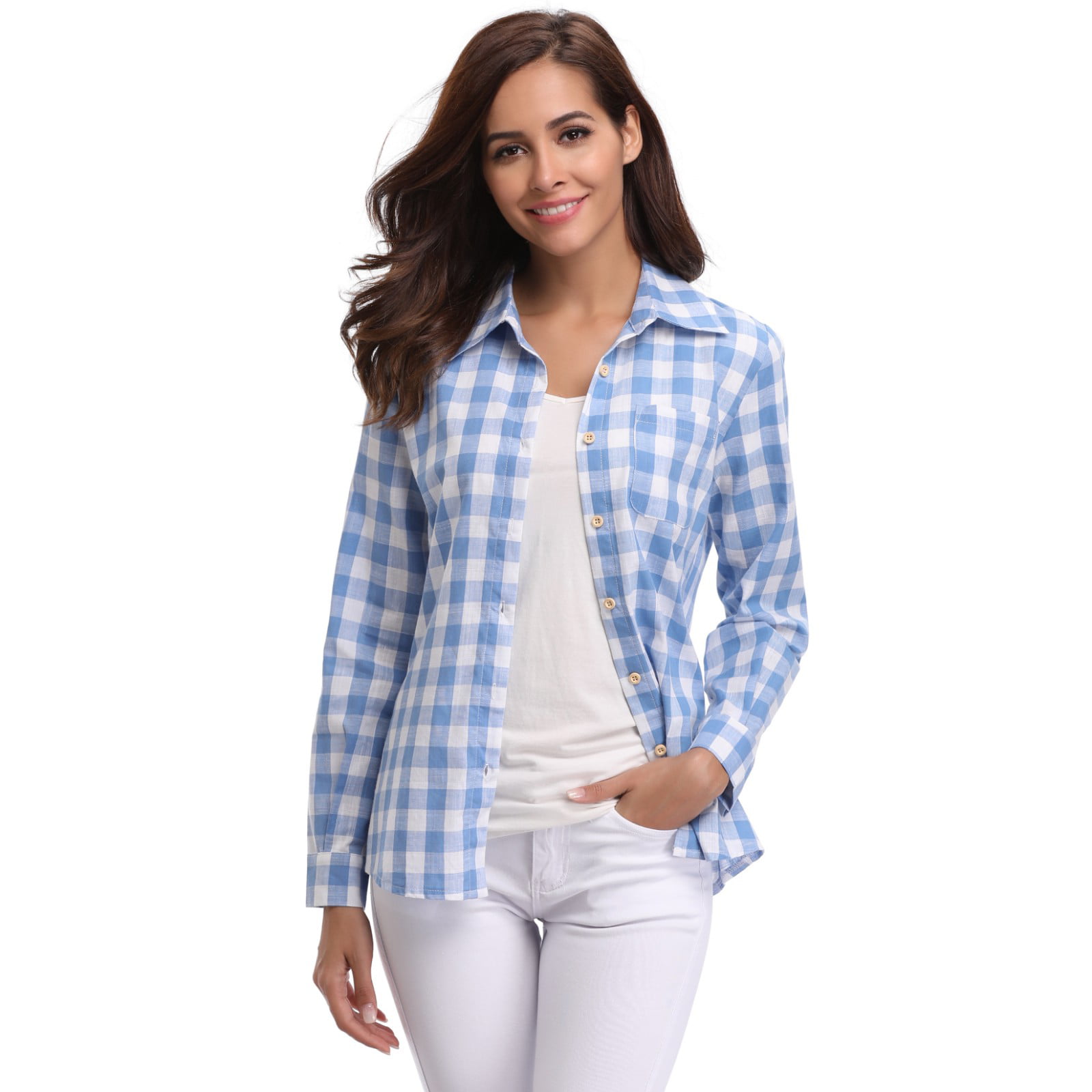 MISS MOLY - Miss Moly Women's Checked Long Sleeve Plaid Shirt Button ...