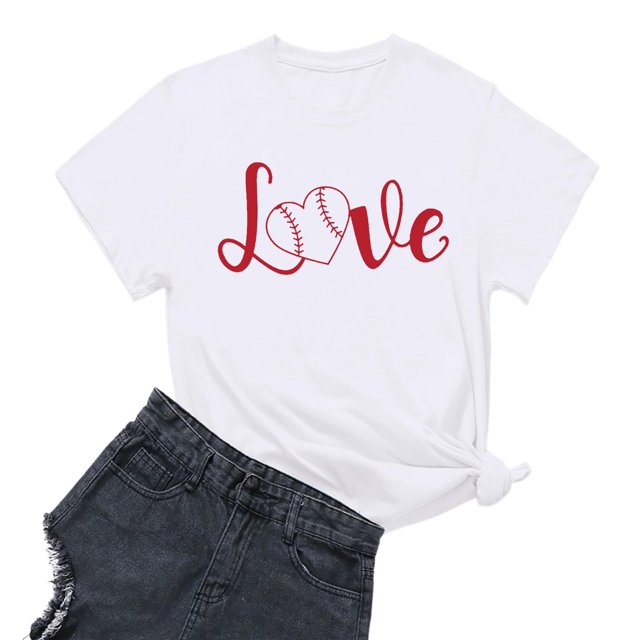 T-Shirt Oversize Femme Baseball T-Shirt Confortable Softball Col Rond Graphique T-Shirts Femmes Blanc TTG