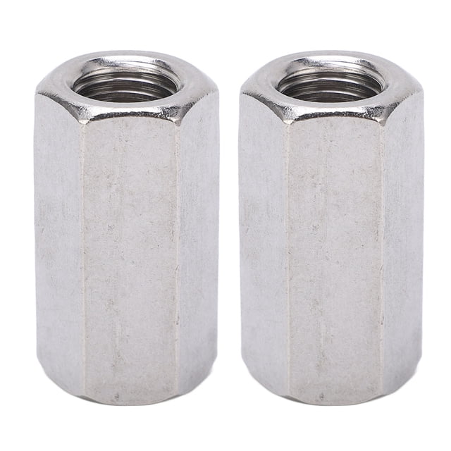 Hex Connector Nut, High Hardness 2PCS Stainless Steel Robust Hex Coupling Nuts Silver Rustproof For Connection
