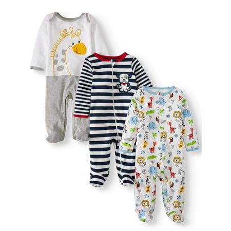 Wonder Nation Inverted zipper sleep n play & coveralls, 3pc pajama set (baby (Best For Newborn To Sleep In)