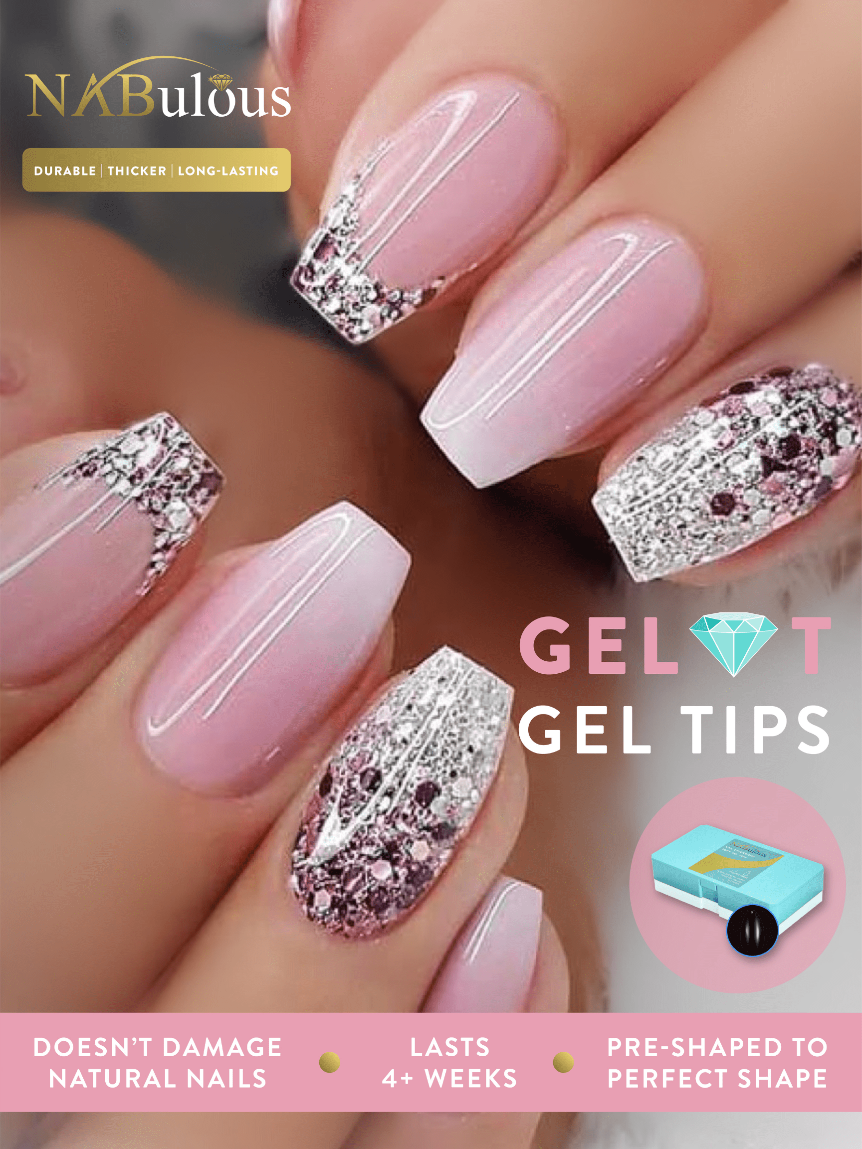 NABulous™ Ballerina Clear Short Soft Gel Nail Starter Kit | Professional Nail Kit | Full Cover Nail Tips | DIY Manicure Essentials ( Ballerina Coffin Short)