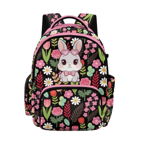 Xixirimido Rabbit Bunny Colorful Floral Print Kids Backpack for Boys Girls Elementary Students Bookbag Middle High School Bag Lightweight Backpacks Laptop Bag 17"