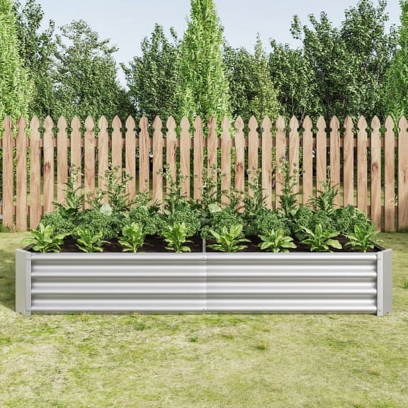 Aezusy 6ftx3ftx1ft Large Raised Garden Bed Outdoor, Rectangle Outdoor Galvanized Metal Patio Planter Box for Plants, Vegetables, and Flowers, Silver