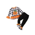 thumbnail image 3 of Hirigin Toddler Baby Girl Halloween Outfit Plaid Pumpkin Embroidery Pullover Sweatshirt Tops Flare Bell Bottom Pants Fall Clothes Set, 3 of 9