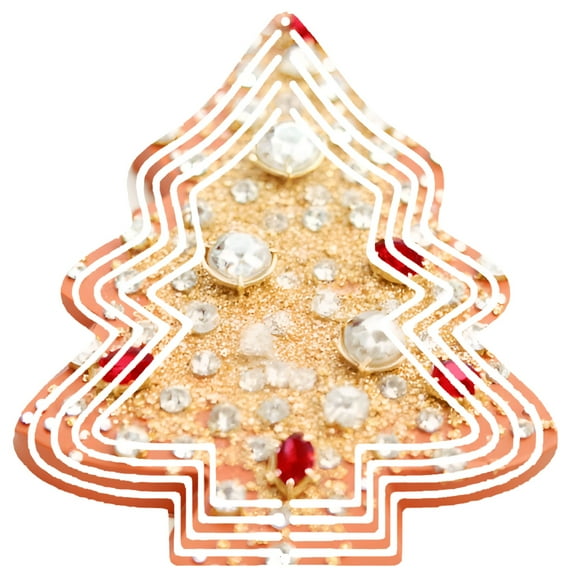 Metal Hanging Christmas Tree Wind Spinner - Decorative Garden Ornament with Golden & White Bead Pattern Sparkling Gemstone Accents