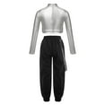 thumbnail image 2 of Alvivi Girls 2pcs Sparkle Jazz Hip Hop Dance Outfit Long Sleeve Crop Top with Cargo Pants Set Silver 16, 2 of 5