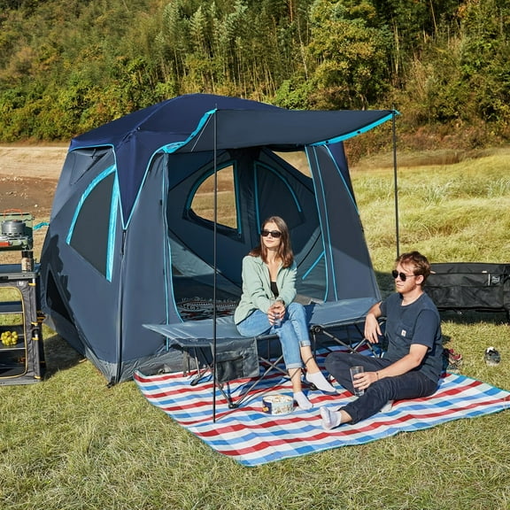 TIMBER RIDGE Camping Tent, 4 Person Instant Pop Up Hub Tent with 8 Windows, Easy 60 Second Setup, Weather Resistant Family Cabin Tents with Rain Fly for Camping, Hiking, Outdoor Travel