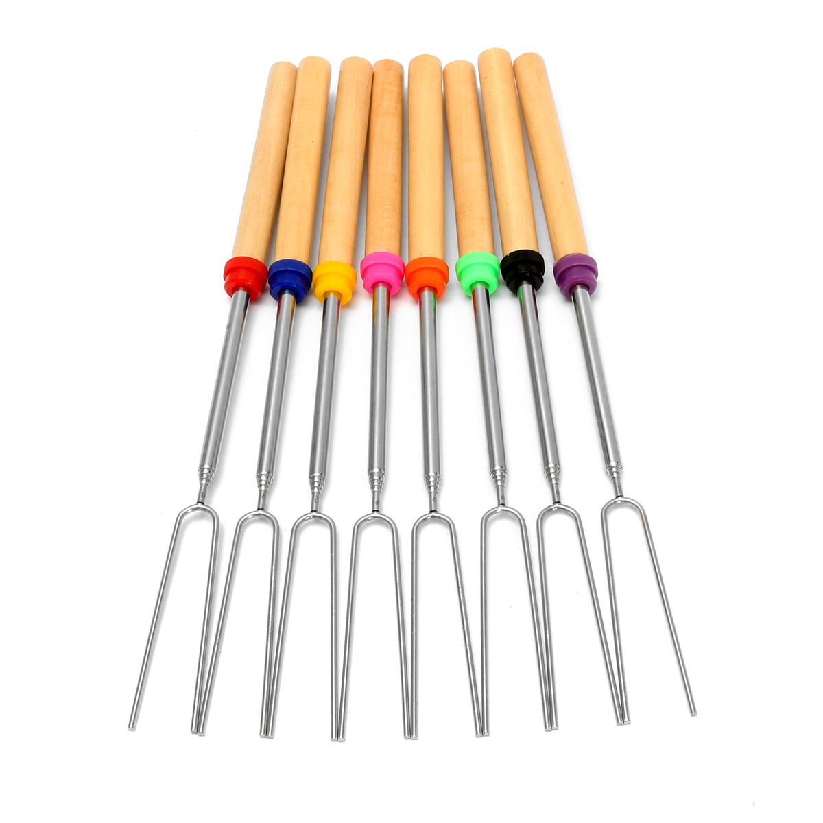 Metal Craft Barbecue Skewers Stick for Campfire,Bonfire,Grill,Camping 6 Pcs Extendable Marshmallow Roasting Sticks 32 Inch Telescopic Retractable Stainless Steel BBQ Forks With Wooden Handle 
