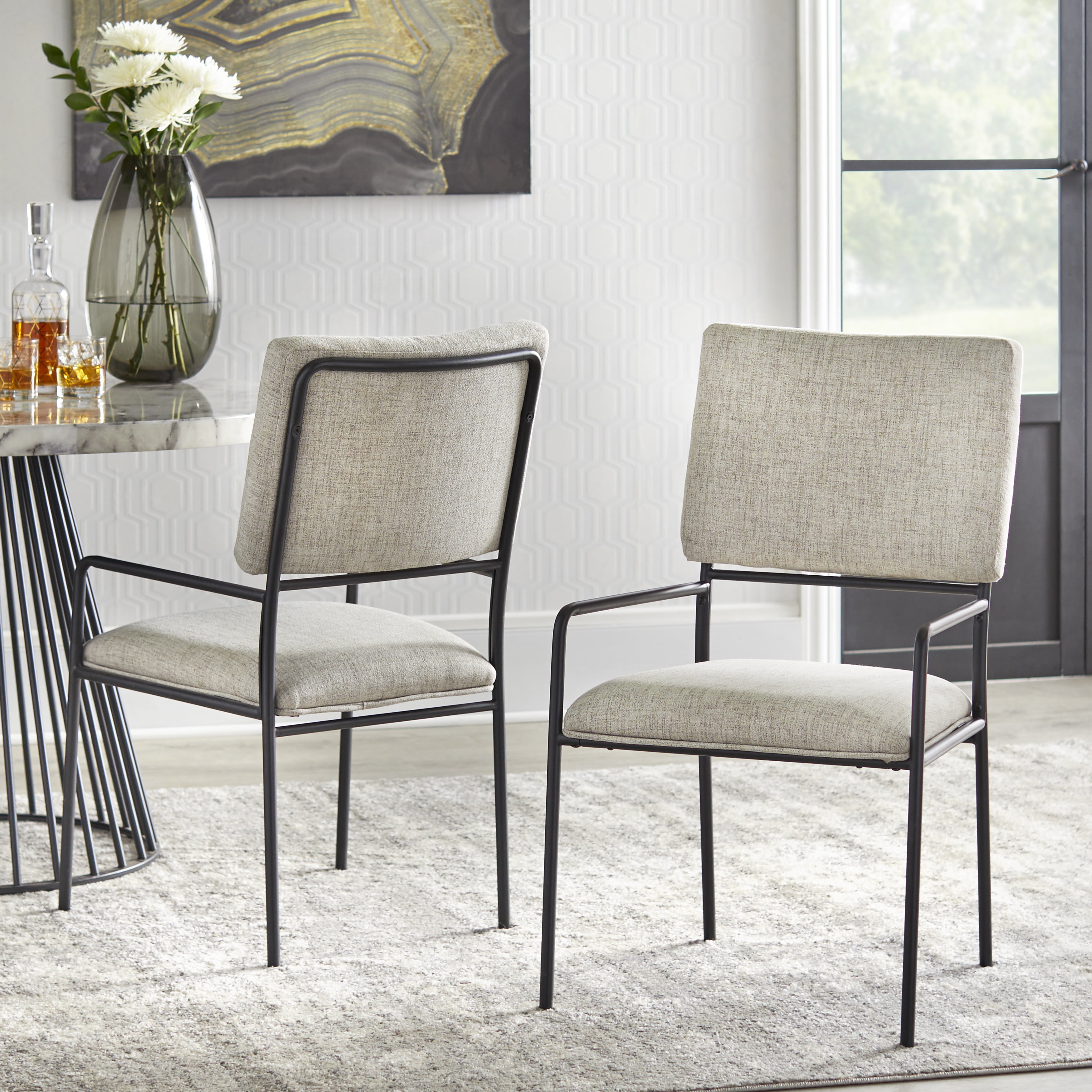 TMS Indra 45" Round Indoor Dining Table, Black/Cream Faux Marble