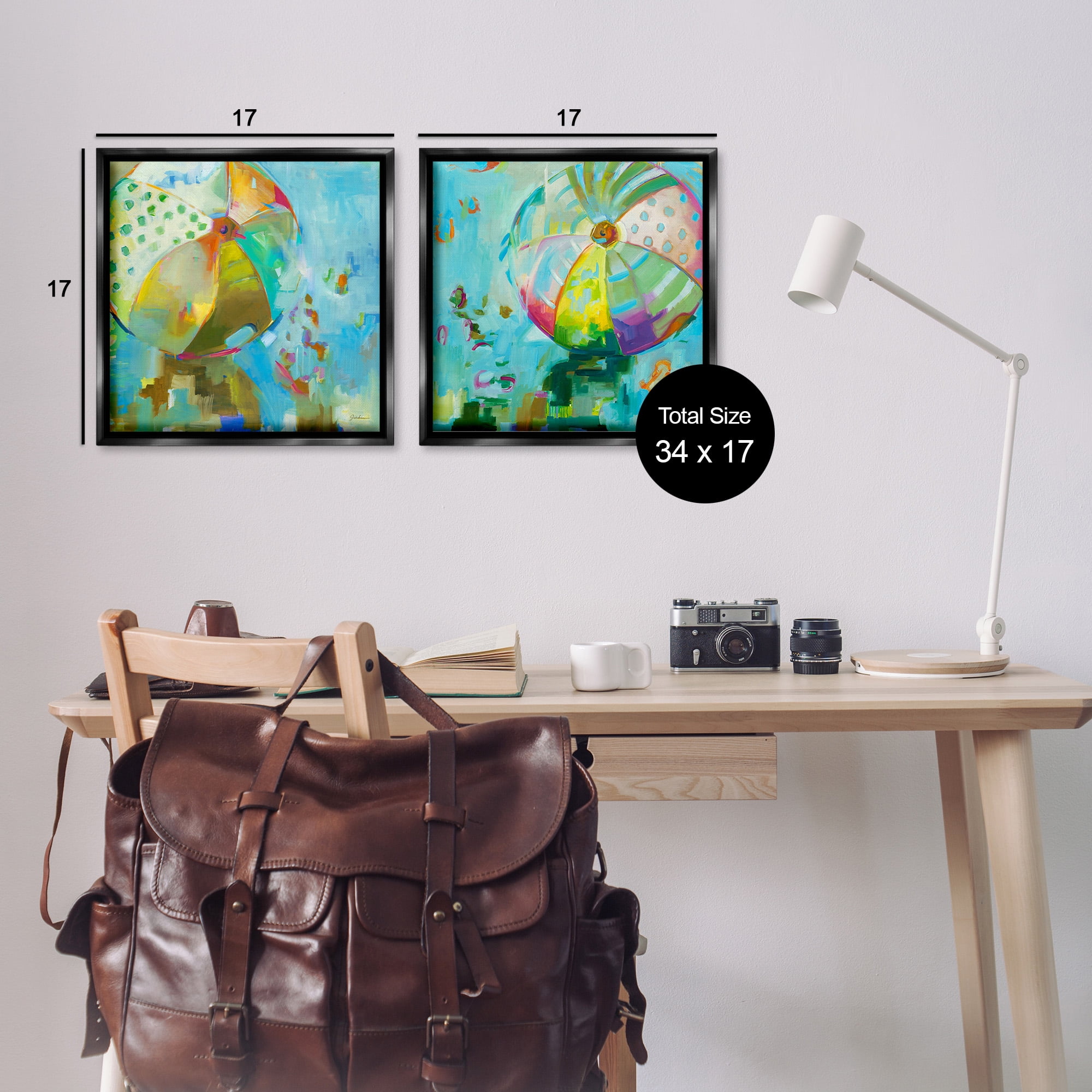 Stupell Industries Abstract Beach Balls Abstract Painting Black Floater Framed Canvas Art Print Wall Art, 18 x 18, Set of 2